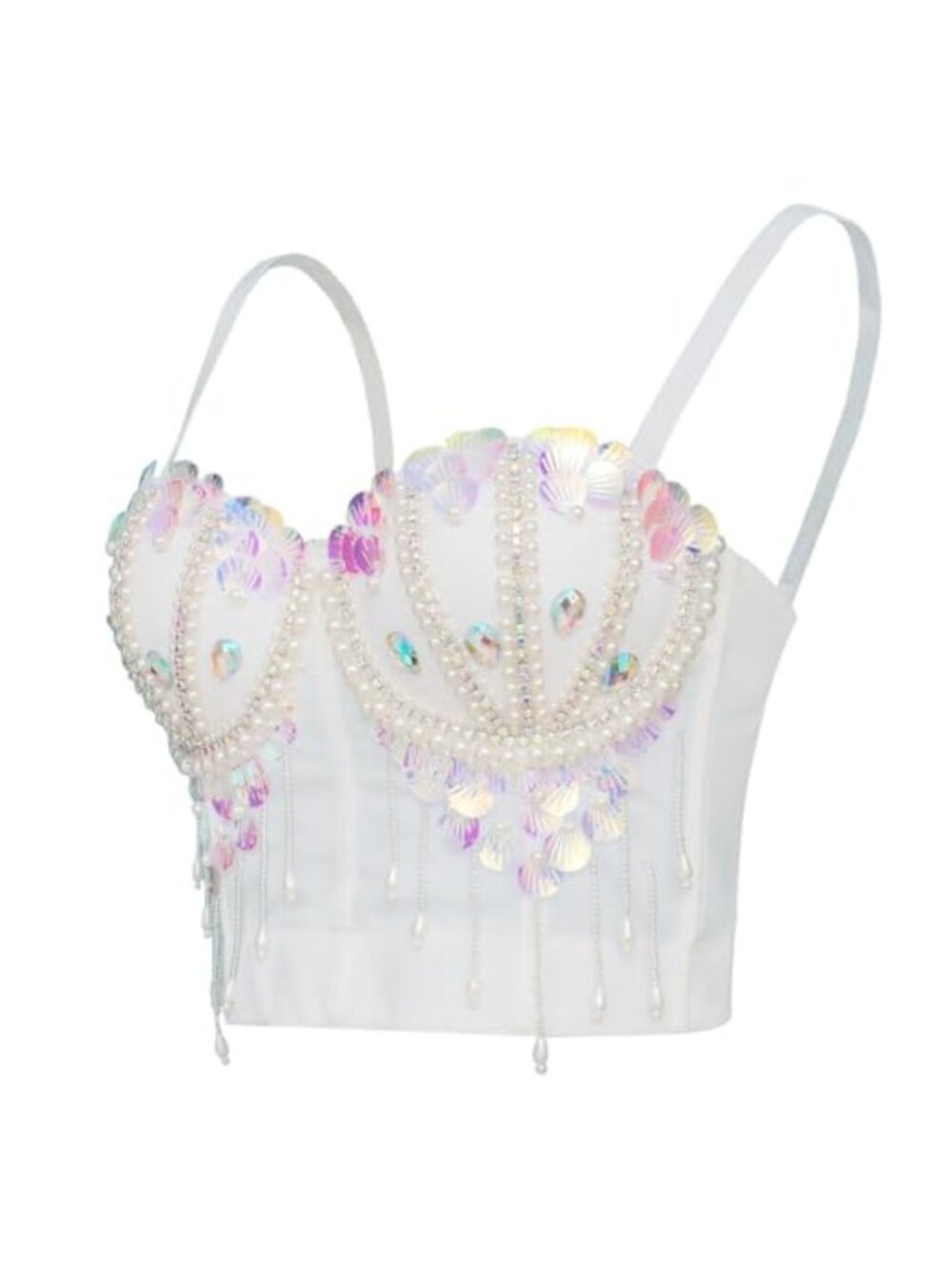 Sequin Tassel Bustier Crop Top Push Up Bra Clubwear Party Corset